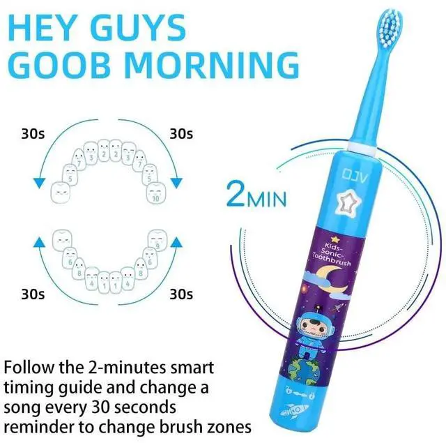 Alt view image 2 of 7 - 8620 Musical Electric Toothbrushes for Kids Children, 3 Modes 2 Min Timer, 6 Bristles Rechargeable Power Smart Sonic Music Play Song Toothbrush for Girls Age 3-14 with Wall Mounted Holder (Blue)