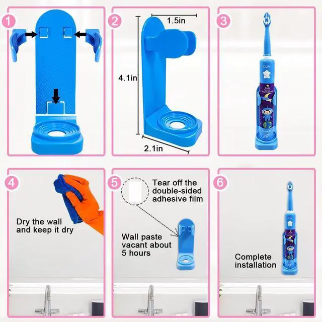 Alt view image 6 of 7 - 8620 Musical Electric Toothbrushes for Kids Children, 3 Modes 2 Min Timer, 6 Bristles Rechargeable Power Smart Sonic Music Play Song Toothbrush for Girls Age 3-14 with Wall Mounted Holder (Blue)