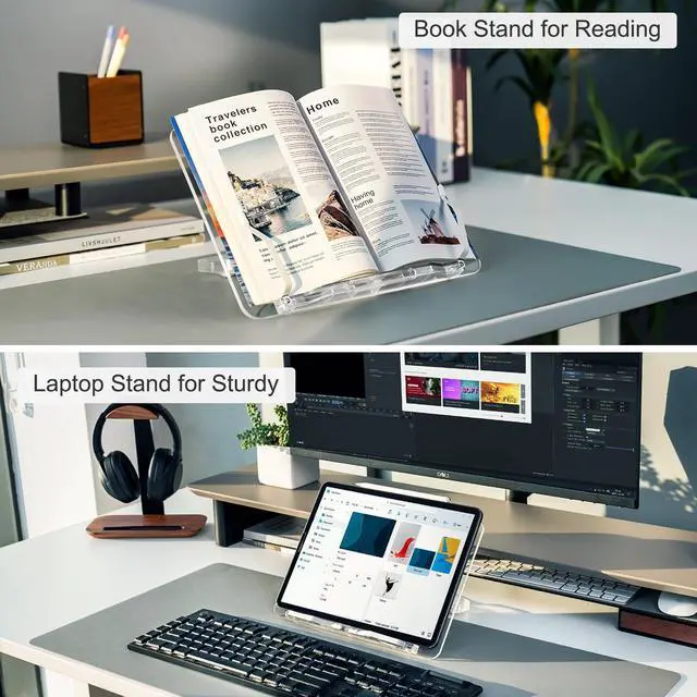 Alt view image 3 of 7 - Acrylic Book Stand for Reading, Portable Book Holder for Desk, Angle Adjustable Textbook Stand for Document Recipe, Cookbook, Music Book