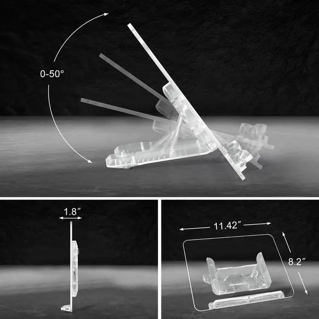 Alt view image 5 of 7 - Acrylic Book Stand for Reading, Portable Book Holder for Desk, Angle Adjustable Textbook Stand for Document Recipe, Cookbook, Music Book