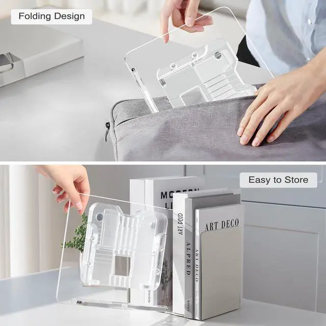 Alt view image 7 of 7 - Acrylic Book Stand for Reading, Portable Book Holder for Desk, Angle Adjustable Textbook Stand for Document Recipe, Cookbook, Music Book