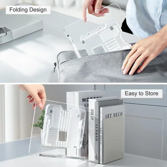 Alt view image 6 of 7 - Acrylic Book Stand for Reading, Portable Book Holder for Desk, Angle Adjustable Textbook Stand for Document Recipe, Cookbook, Music Book