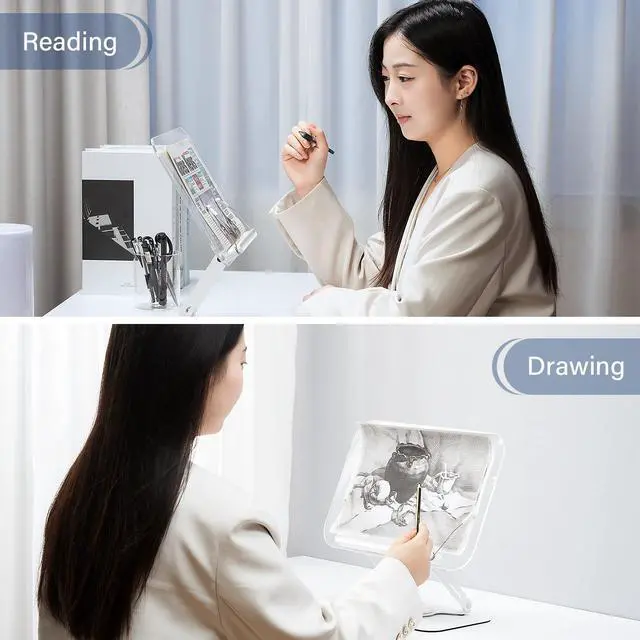 Alt view image 7 of 7 - Acrylic Book Stand for Reading, Adjustable Book Holder with 360° Rotating Base & Elastic Page Clips, Foldable Desktop Riser Stand for Cookbook,Laptop,Tablet,Music Scores,Recipe,Textbook