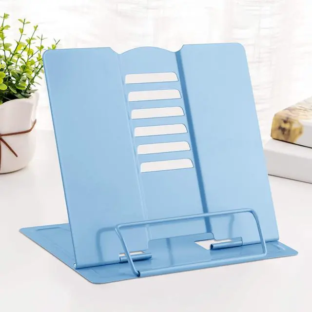 Main image of Desk Book Stand Metal Reading Rest Book Holder Adjustable Cookbook Documents Holder Bookstands for Recipes Textbook Music Books, the First Day of School Gift for Students, Teachers (Light Blue)