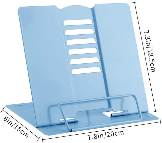 Alt view image 6 of 7 - Desk Book Stand Metal Reading Rest Book Holder Adjustable Cookbook Documents Holder Bookstands for Recipes Textbook Music Books, the First Day of School Gift for Students, Teachers (Light Blue)