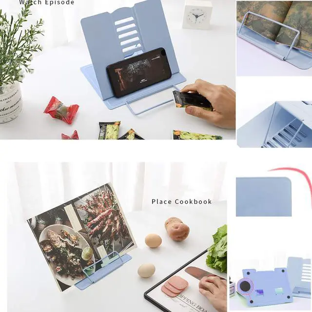 Alt view image 7 of 7 - Desk Book Stand Metal Reading Rest Book Holder Adjustable Cookbook Documents Holder Bookstands for Recipes Textbook Music Books, the First Day of School Gift for Students, Teachers (Light Blue)