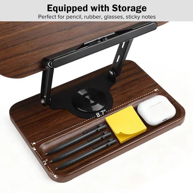 Alt view image 6 of 7 - Book Stand with Light & Storage, Book Holders for Reading Hands Free, Wooden Cookbook Stand with Adjustable Height & 360 °Angle for Recipe,Magazine,Laptop,Tablet, Bible