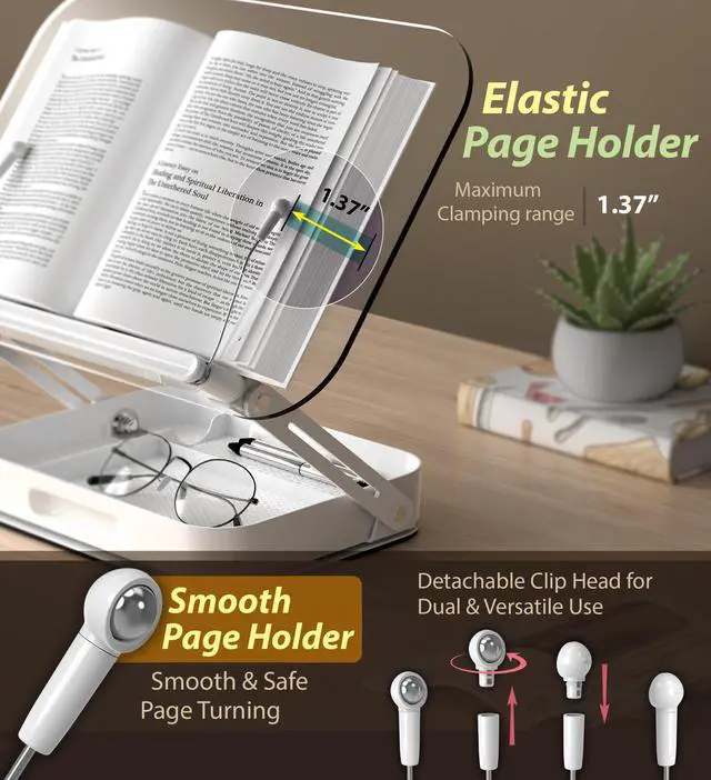 Alt view image 7 of 7 - Acrylic Book Stand with Storage, 360° Rotating, Foldable Adjustable Holder with Large Storage Capacity for Reading & Tablets (Clear)