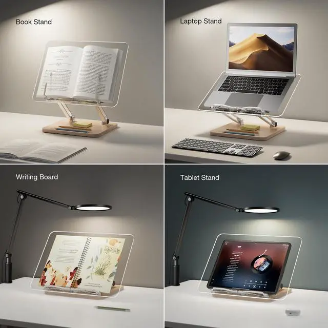 Alt view image 3 of 6 - Adjustable Acrylic Book Stand for Reading, Book Holder with Pen Slot, Foldable Desktop Riser for Laptop, Recipe, Textbook - Hands-Free,Cookbook Stand, Clear Design with Page Clips