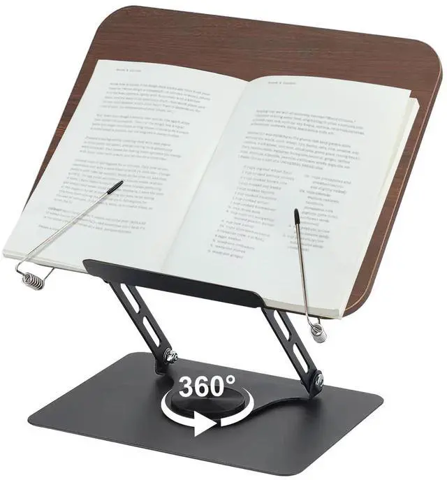 Main image of Book Stand for Reading, Foldable Textbook Reading Stand with 360° Swivel Base and Elastic Page Clips, Adjustable Desk Cookbook Holder for Recipe Tablet Laptop Music Scores, Hands Free