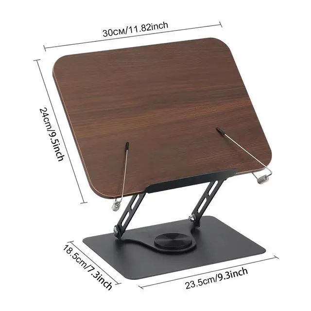 Alt view image 2 of 7 - Book Stand for Reading, Foldable Textbook Reading Stand with 360° Swivel Base and Elastic Page Clips, Adjustable Desk Cookbook Holder for Recipe Tablet Laptop Music Scores, Hands Free