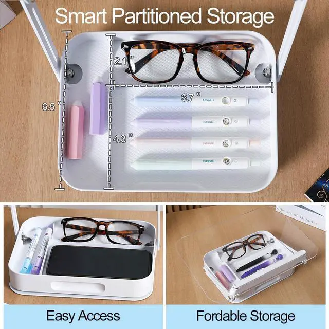 Alt view image 4 of 6 - Acrylic Book Stand for Reading Adjustable Book Holder with 360 Rotating Base and Storage Foldable Desktop Riser Stand for Cookbook Laptop Tablet Textbook Music Score with Page Clip 13.4x9.3x2.8in