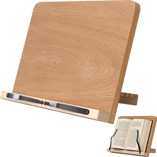 Main image of Book Stand for Reading,8 Adjustable Height Holder Tray with Page Clips for Textbook/Cookbook/Music Scores/Tablet/,Lightweight Reading Hands Free Desktop Document Book Mount,Bamboo Holder-Oak Brown