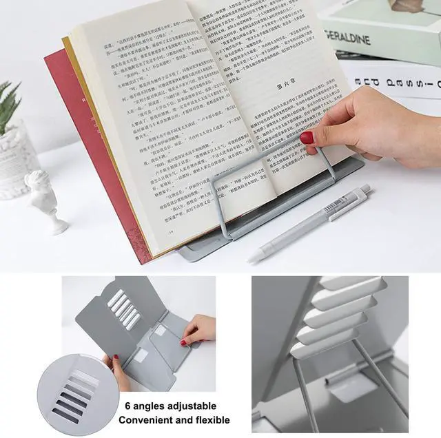 Alt view image 6 of 6 - Desk Book Stand Metal Reading Rest Book Holder Angle Adjustable Stand Document Holder Portable Sturdy Lightweight Bookstands-Textbooks Tablet Music Books Cook Recipe (Grey)