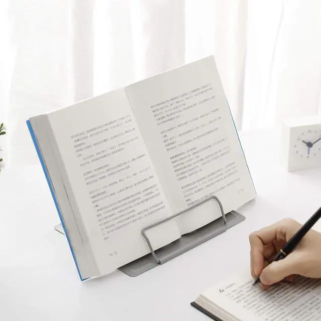 Alt view image 5 of 6 - Desk Book Stand Metal Reading Rest Book Holder Angle Adjustable Stand Document Holder Portable Sturdy Lightweight Bookstands-Textbooks Tablet Music Books Cook Recipe (Grey)