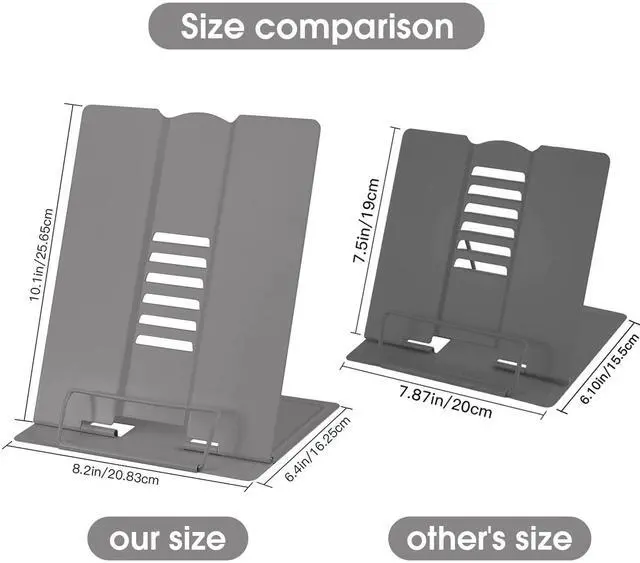 Alt view image 3 of 7 - Large Book Stand for Desk Reading Hands Free, Book Holder Adjustable Document Cookbooks Holder for Textbooks Tablet Music Books Recipe (Grey)