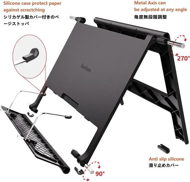 Alt view image 2 of 7 - Portable Book Stand Free Angle Adjustable Book Holder for Thick Textbook Collapsible Lightweight Book Rest (Black)