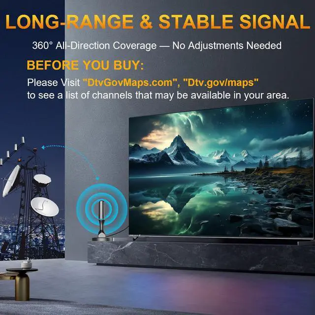 Alt view image 4 of 7 - TV Antenna for Local Channels Indoor - 4K HD Digital Antenna for Smart TV Indoor, No Cable Needed - Magnetic Base, 360° Reception, 8.2Ft Cable, Long Range - Support HDTVs with Built-in Tuner