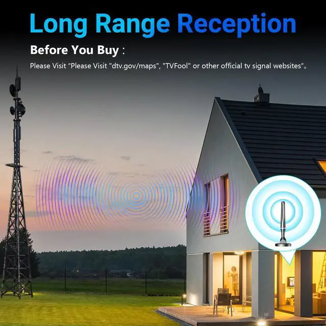 Alt view image 7 of 7 - TV Antenna Indoor, Digital TV Antenna for Smart TV, Long Range & 360° Reception, Strong Magnetic Base, Supports 4K 1080p Local Channels, Easy Setup for All TVs