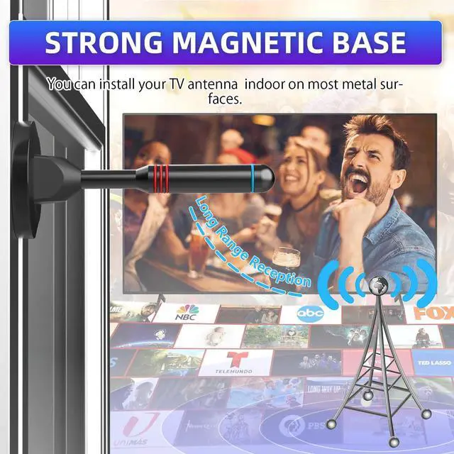Alt view image 6 of 6 - Digital TV Antenna for Smart TV Indoor, TV Antenna with Strong Magnetic Base, 360°&Long Range Reception HD Antennas for Local Channels, Easy Installation for TV Without Cable (5.0 in)
