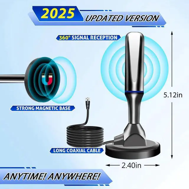 Alt view image 6 of 7 - Digital Antenna for Smart TV Indoor, Strong Magnetic Base & Iron Sheet TV Antenna Indoor for Easy Installation, Long Range Reception HD Antenna for TVs Indoors 4k 1080p -10ft Long Cables (Green a)