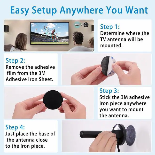 Alt view image 3 of 7 - Digital Antenna for Smart TV Indoor, Strong Magnetic Base & Iron Sheet TV Antenna Indoor for Easy Installation, Long Range Reception HD Antenna for TVs Indoors 4k 1080p -10ft Long Cables (Green a)