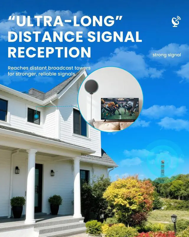 Alt view image 4 of 7 - TV Antenna for Smart TV Indoor, Digital Antenna with 360° Signal Reception for Local Channels 4K HD, 16.8ft Coaxial Cable, Easy Installation