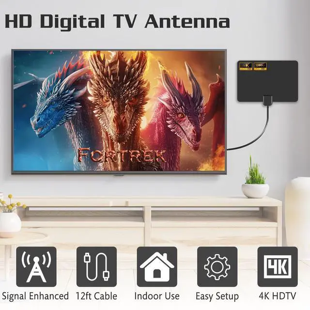 Alt view image 4 of 7 - TV Antenna Indoor, 2026 Digital TV Antenna for Local Channels, HDTV Antenna for TV Without Cable for Smart/Old TV Long Range Reception Support 4K 1080p A41