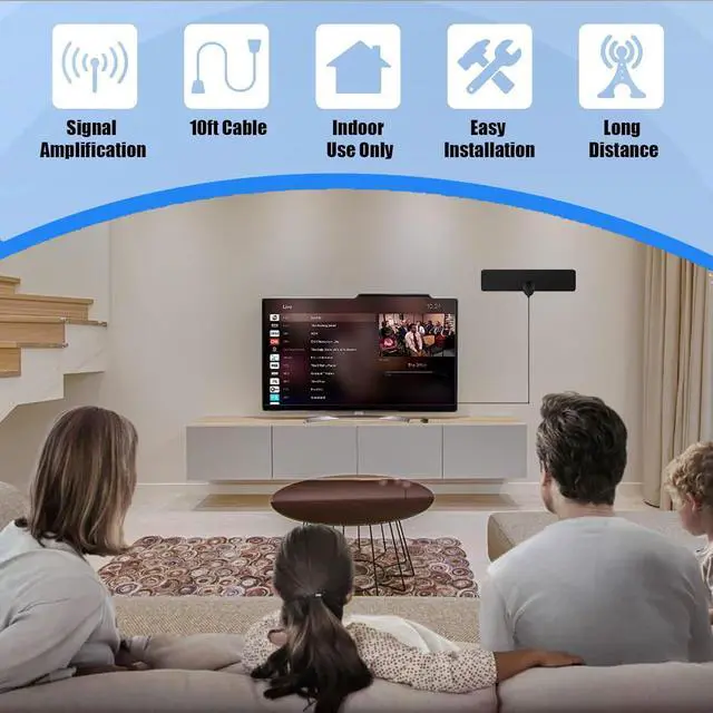 Alt view image 4 of 6 - 2026 Digital HDTV Antenna Indoor, 360° Reception Amplified TV Antenna Supports 4K 1080P, Portable Easy Installation with 10.5ft Coaxial Cable, Compatible with All Smart TVs Antenna for Local Channels
