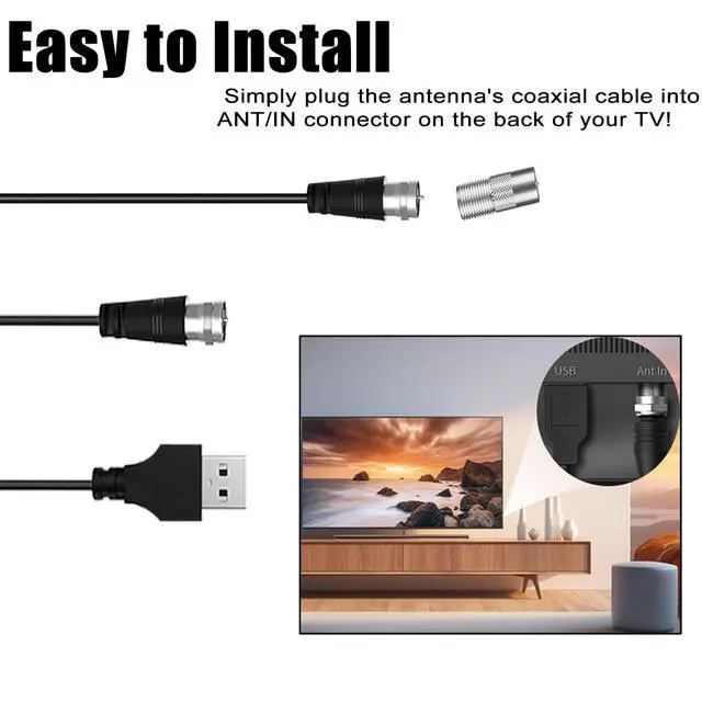 Alt view image 3 of 6 - 2026 Digital HDTV Antenna Indoor, 360° Reception Amplified TV Antenna Supports 4K 1080P, Portable Easy Installation with 10.5ft Coaxial Cable, Compatible with All Smart TVs Antenna for Local Channels