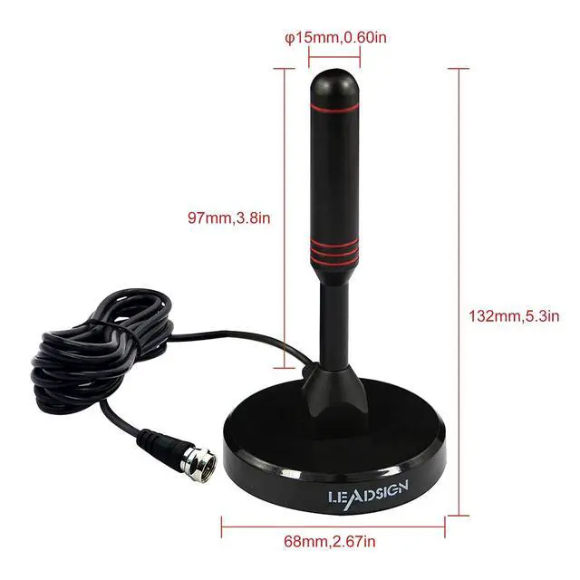 Alt view image 2 of 5 - Digital TV Antenna for ATSC Tuner-Portable Indoor HD TV Antenna with Magnetic Base and 16.5 feet Coax Cable