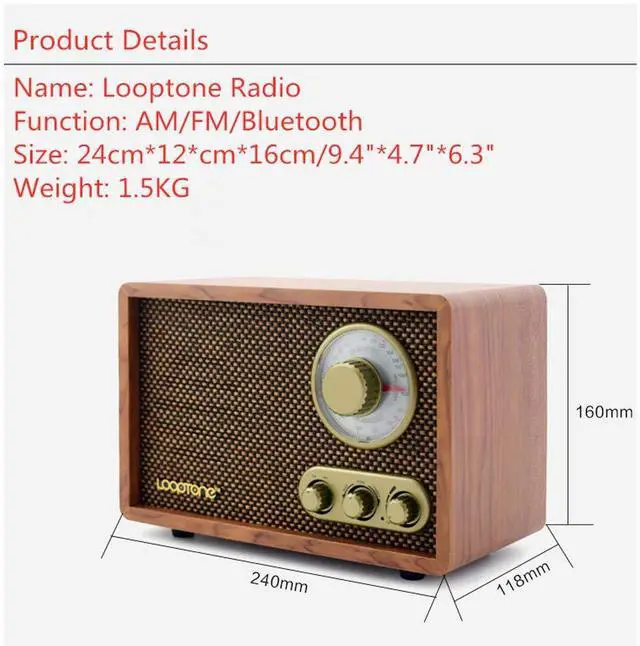 Alt view image 5 of 7 - AM FM Classic Retro Radio with Bluetooth Speaker,Vintage Wood Table Radio with Treble Bass Control for Kitchen Living Room with Rotary Knob Brown
