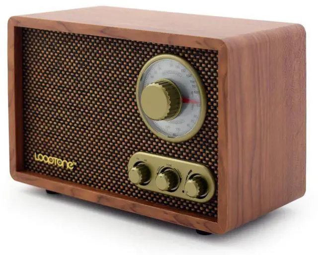 Alt view image 3 of 7 - AM FM Classic Retro Radio with Bluetooth Speaker,Vintage Wood Table Radio with Treble Bass Control for Kitchen Living Room with Rotary Knob Brown