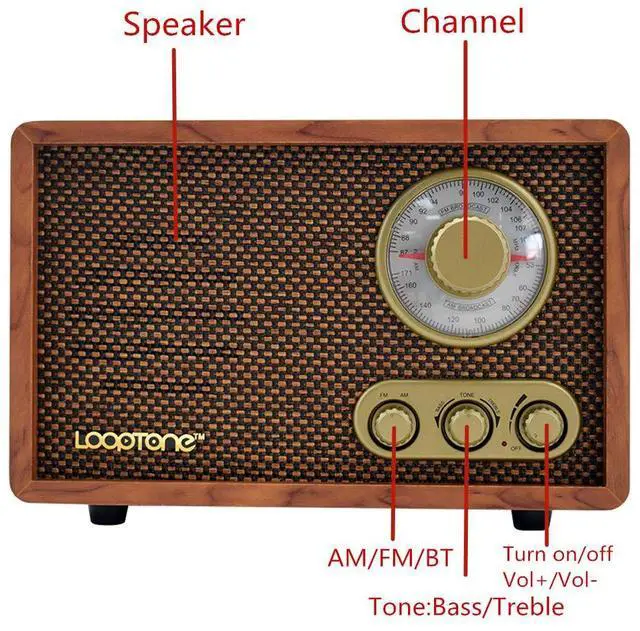 Alt view image 4 of 7 - AM FM Classic Retro Radio with Bluetooth Speaker,Vintage Wood Table Radio with Treble Bass Control for Kitchen Living Room with Rotary Knob Brown