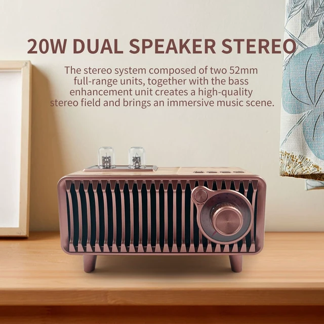 Alt view image 3 of 7 - Retro Bluetooth Speaker, Vintage Radio Natural Wood Rotary FM Radio 20W Dual Speakers Stereo,with U Disk/TF Card/Aux Music Player Function,Portable Wireless Speakers for Home, Office Decor