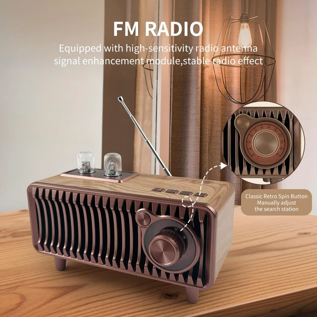 Alt view image 2 of 7 - Retro Bluetooth Speaker, Vintage Radio Natural Wood Rotary FM Radio 20W Dual Speakers Stereo,with U Disk/TF Card/Aux Music Player Function,Portable Wireless Speakers for Home, Office Decor
