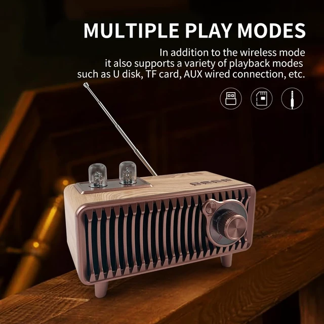 Alt view image 6 of 7 - Retro Bluetooth Speaker, Vintage Radio Natural Wood Rotary FM Radio 20W Dual Speakers Stereo,with U Disk/TF Card/Aux Music Player Function,Portable Wireless Speakers for Home, Office Decor