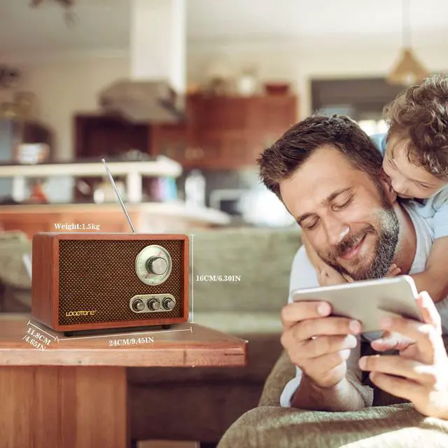 Alt view image 2 of 7 - USB SD Multifunction AM FM Vintage Radio with Bluetooth Speaker,Retro Wood Table Radio for Kitchen Living Room with Rotary Knob Brown