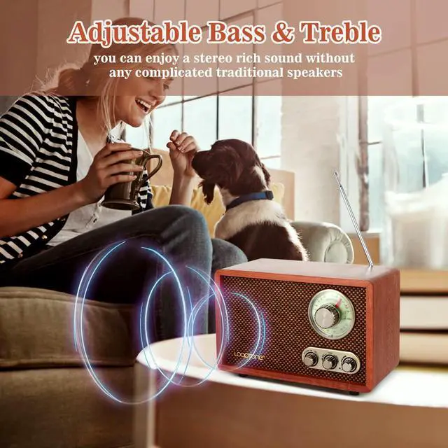 Alt view image 5 of 7 - USB SD Multifunction AM FM Vintage Radio with Bluetooth Speaker,Retro Wood Table Radio for Kitchen Living Room with Rotary Knob Brown