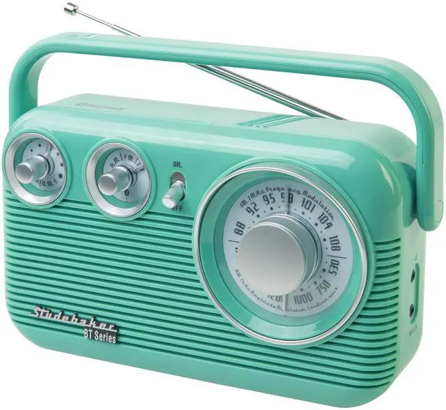Main image of SB2003BT Bluetooth Retro Portable AM/FM Radio with AC or Battery Operation (Teal)