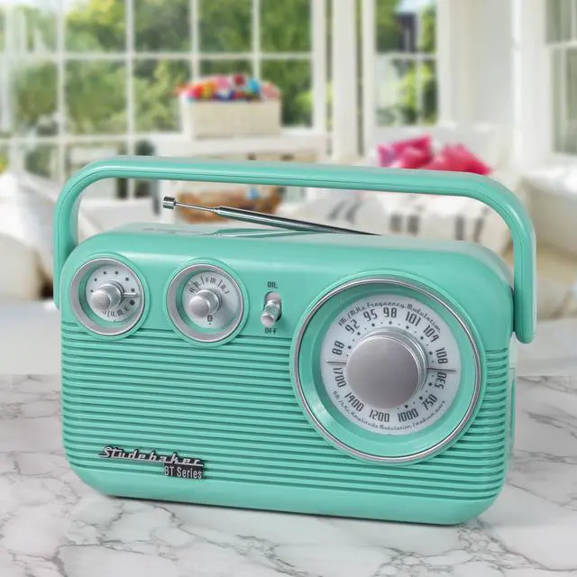 Alt view image 5 of 5 - SB2003BT Bluetooth Retro Portable AM/FM Radio with AC or Battery Operation (Teal)