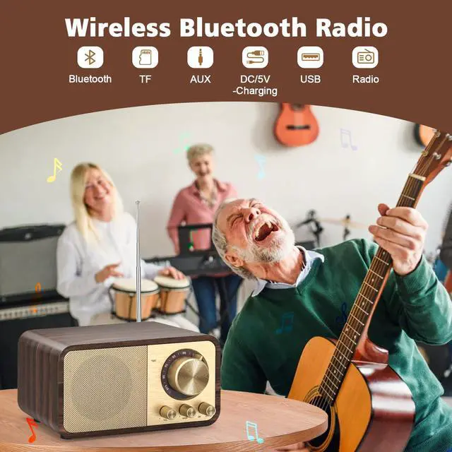 Alt view image 2 of 7 - FM Radio with Best Reception, Portable Transistor Radio with 5W Speaker, Rechargeable Vintage Radios for Home Outdoor, Support TF Card Play, USB MP3 Player, AUX, Bass Mode