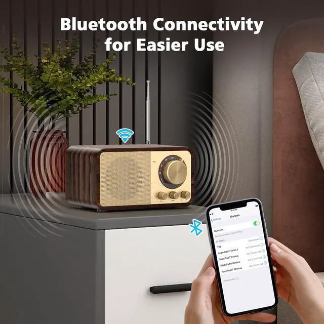 Alt view image 5 of 7 - FM Radio with Best Reception, Portable Transistor Radio with 5W Speaker, Rechargeable Vintage Radios for Home Outdoor, Support TF Card Play, USB MP3 Player, AUX, Bass Mode