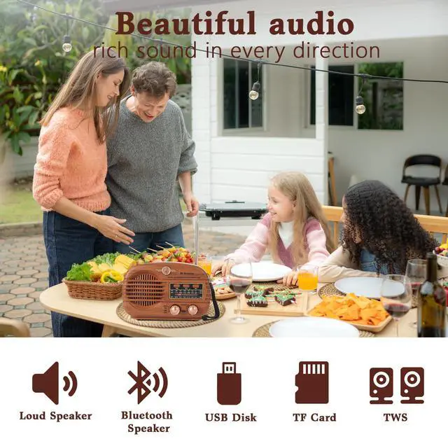 Alt view image 2 of 7 - Radios Portable AM FM SW, Retro Radio with Speaker, Transistor Radio Bluetooth 5.3, Rechargeable Battery Powered, TWS, Support TF Card/MP3/USB Playing, Gifts for Senior, Light Wood