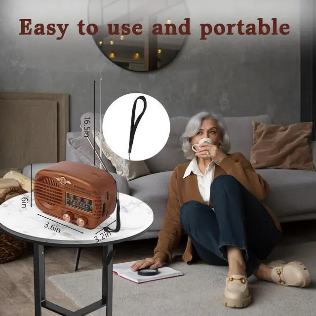 Alt view image 4 of 7 - Radios Portable AM FM SW, Retro Radio with Speaker, Transistor Radio Bluetooth 5.3, Rechargeable Battery Powered, TWS, Support TF Card/MP3/USB Playing, Gifts for Senior, Light Wood