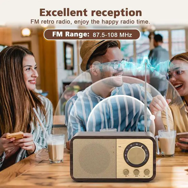 Alt view image 3 of 7 - FM Radio with Best Reception, Portable Transistor Radio with 5W Speaker, Rechargeable Vintage Radios for Home Outdoor, Support TF Card Play, USB MP3 Player, AUX, Bass Mode