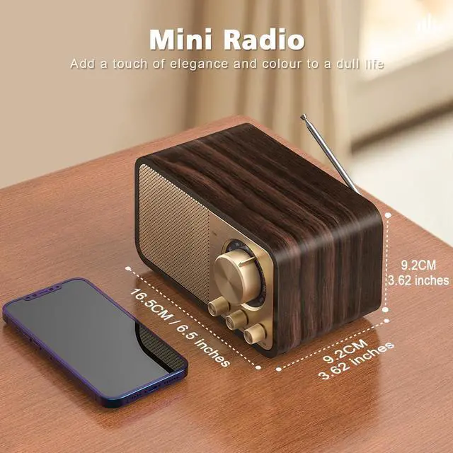 Alt view image 6 of 7 - FM Radio with Best Reception, Portable Transistor Radio with 5W Speaker, Rechargeable Vintage Radios for Home Outdoor, Support TF Card Play, USB MP3 Player, AUX, Bass Mode