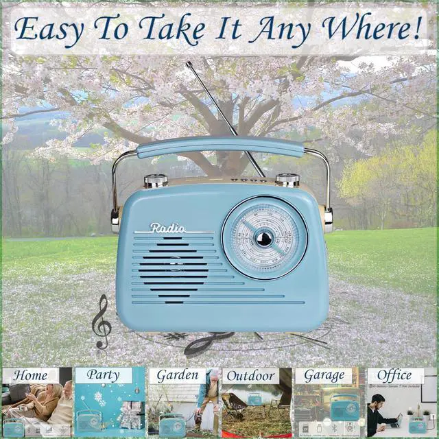 Alt view image 4 of 7 - Portable AM FM Shortwave Vintage Radio Multifunctional Bluetooth Speaker 4 Power Options 5W Speaker TWS Stereo Plug-in Wall/Type-C Charging Emergency Radio for Home Outdoor Camping (Blue)