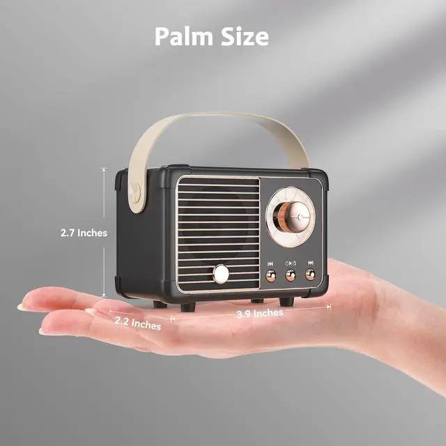 Alt view image 2 of 7 - Retro Bluetooth Speaker, Vintage Decor, Small Portable Wireless Speaker,Hands-Free Call,400mA Battery,TF Card,Aux Line, for iOS Android Smartphone Home Office, Gift Ideas Black