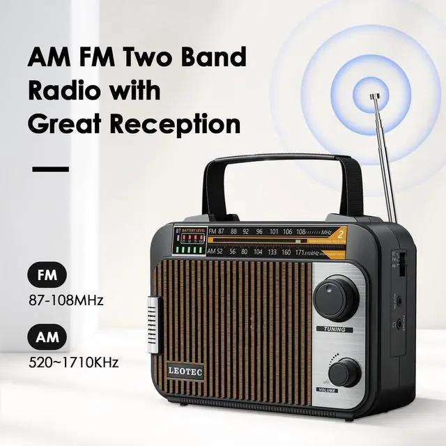 Alt view image 2 of 6 - AM FM Radio with Bluetooth,Portable Vintage Transistor Radio Rechargeable Battery/4 AA Cell Battery Operated/Plug in Wall,AUX,Big Speaker,Headphone Small Gifts for Senior